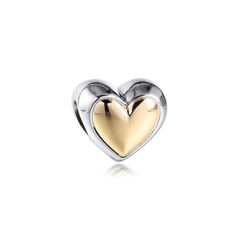 

Fits Europe Bracelet Charms 925 Original Sterling Silver Domed Golden Heart Beads DIY Jewelry Gift Bijoux 14K Gold 2021 New