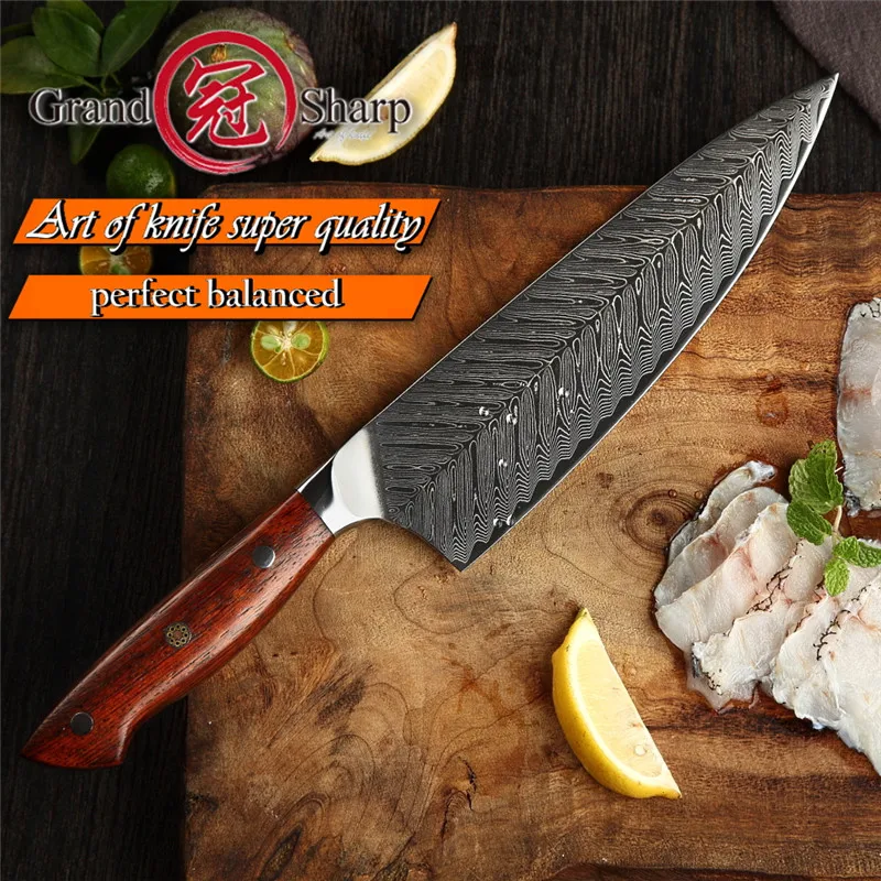 Нож шеф-повара из высокоуглеродистой дамасской стали 7 5 дюйма 67 слоев | Дом и сад
