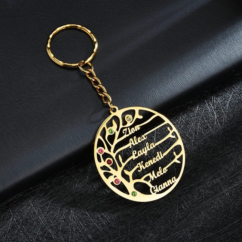 Auxauxme Custom Birthstone Tree of Life Keychains Stainless Steel Family Member Keyring Birthday Gifts for mom Dad | Украшения и