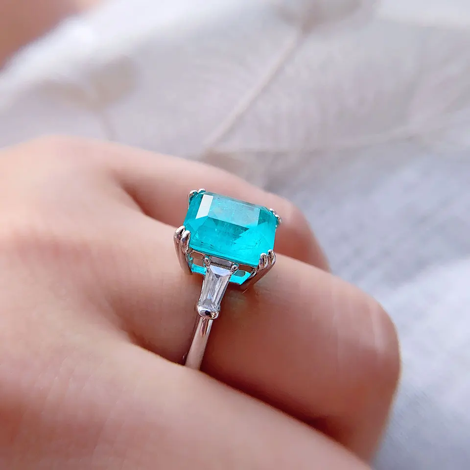 

GZ Brazilian Paraiba Tourmaline Gemstones Ring for Women genuine 925 Sterling Silver White Rhodium ring for engagement Size 4 10