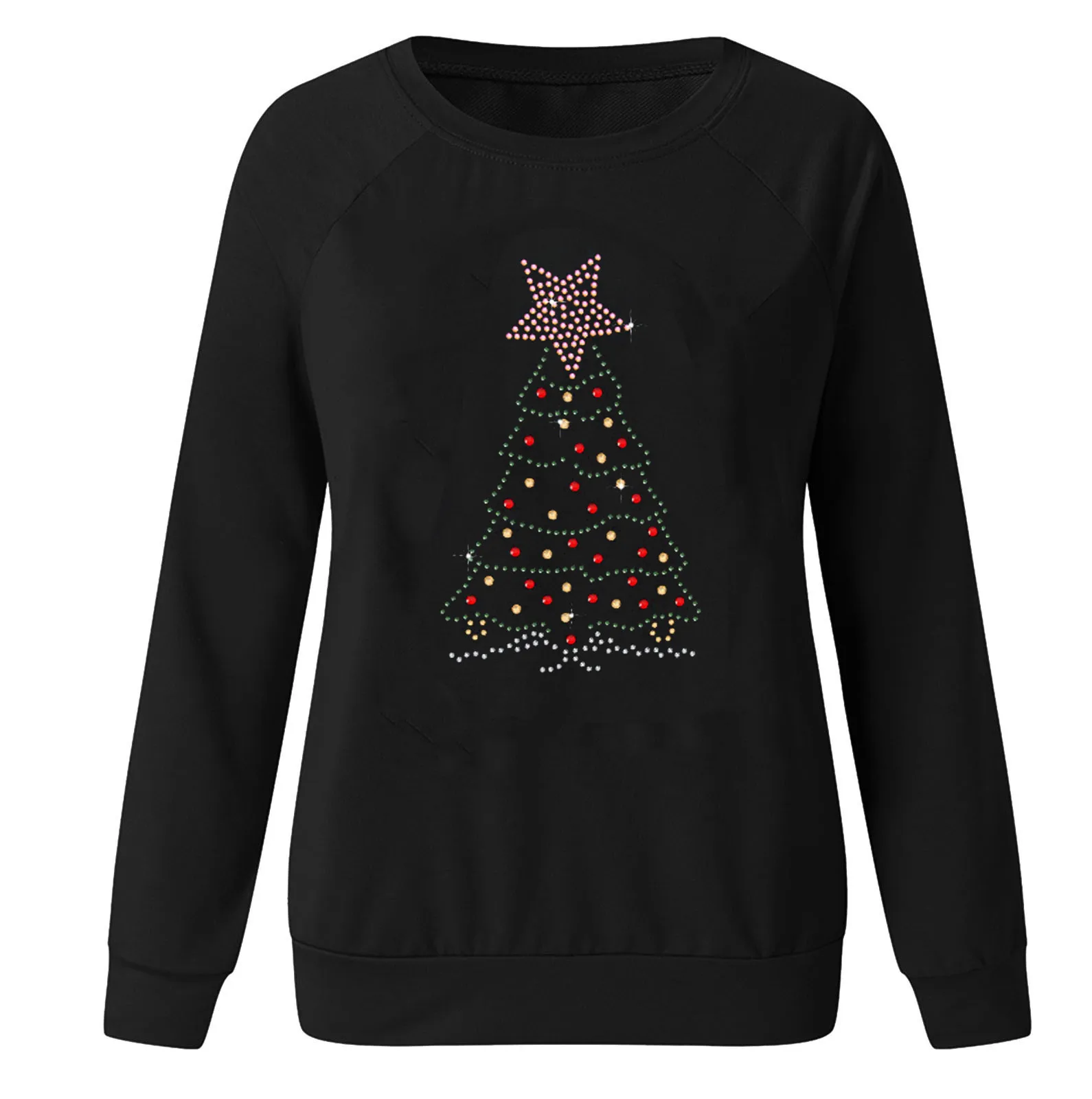 2021 Christmas Rhinestone Christmas Tree Santa Elk Print Fashion Womens Casual O-neck Long Sleeve Tops T-shirt Clothing #dz
