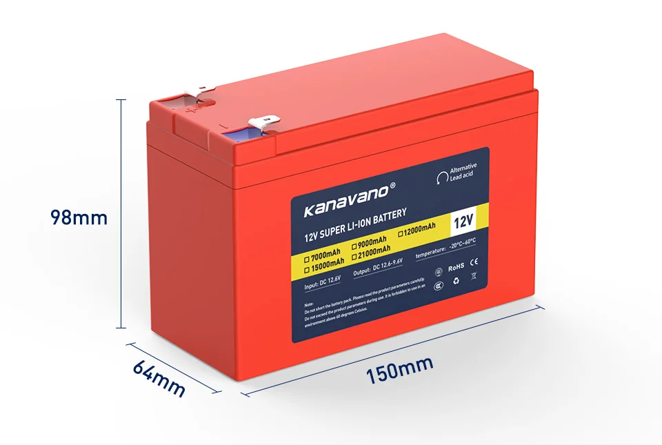 Kanavano Высокая емкость DC12V супер перезаряжаемая полимерная литий-ионная батарея 7A LiFePO4 12,6 v 9A 18650 батарея