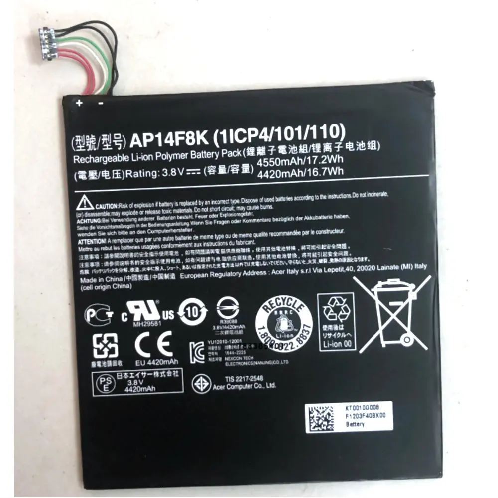 Оригинальный аккумулятор 3420/4550 мАч для планшетов Acer Iconia Tab A1-850 AP14E8K AP14F8K + номер
