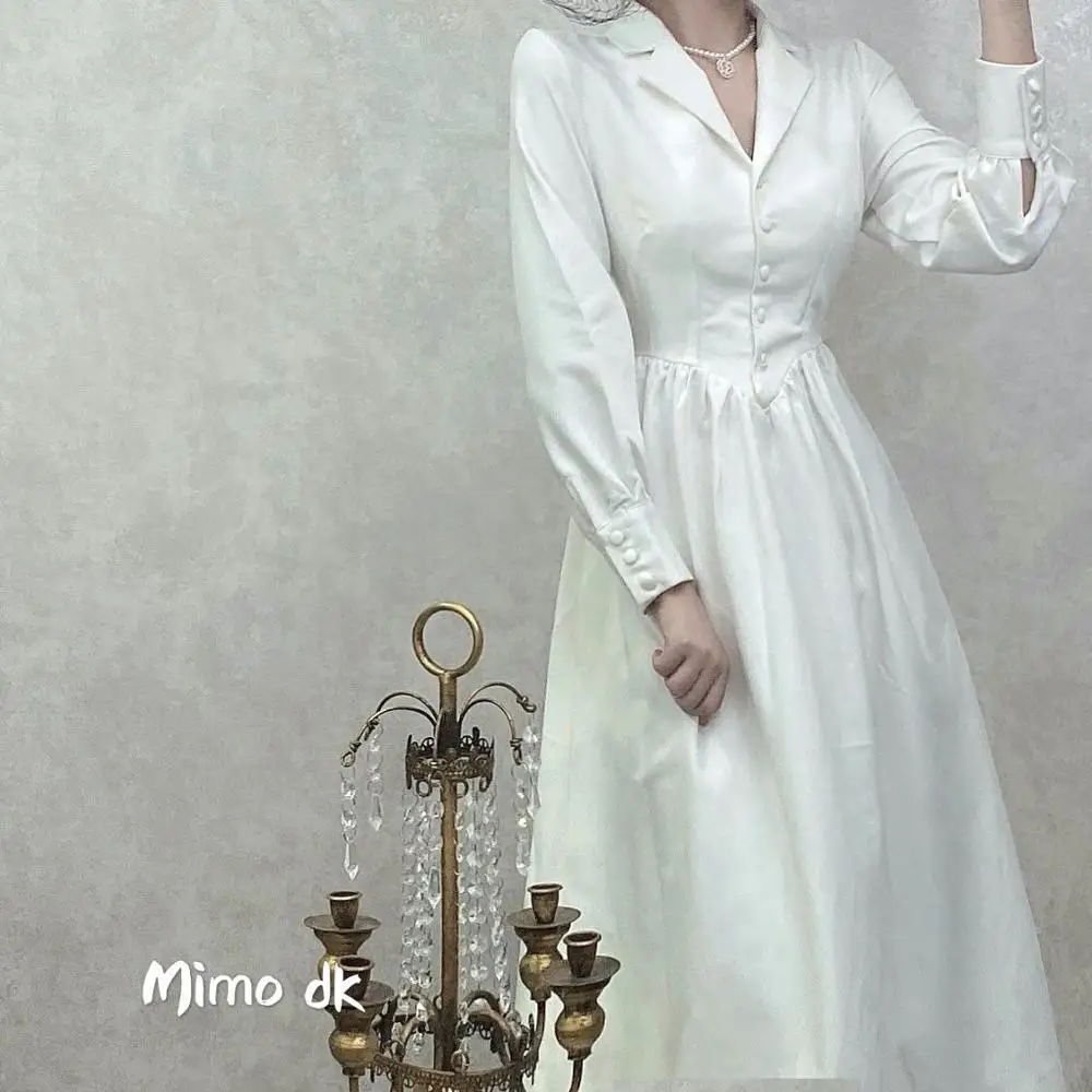 Женское винтажное платье Одри Хепбёрн белое с длинным рукавом в стиле ретро |