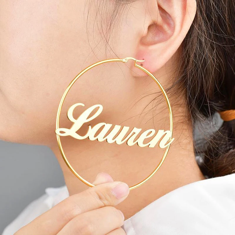 

European And American Custom Name Circle Earrings Stainless Steel Custom Earrings Hiphop Hoop Earrings Personalised Earrings