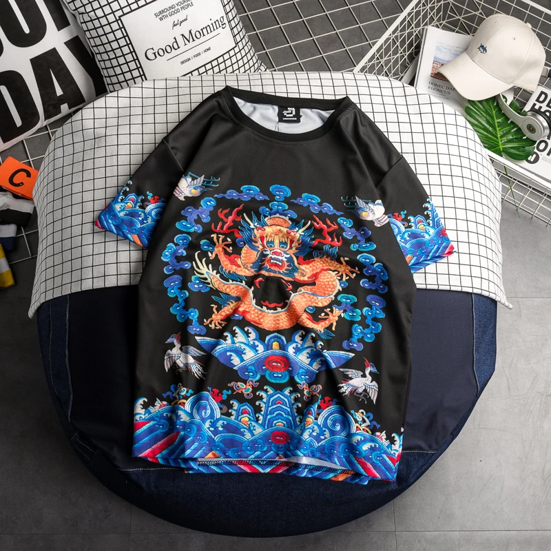 Футболка с 3D-принтом китайского дракона для мужчин и женщин винтажный Топ в стиле