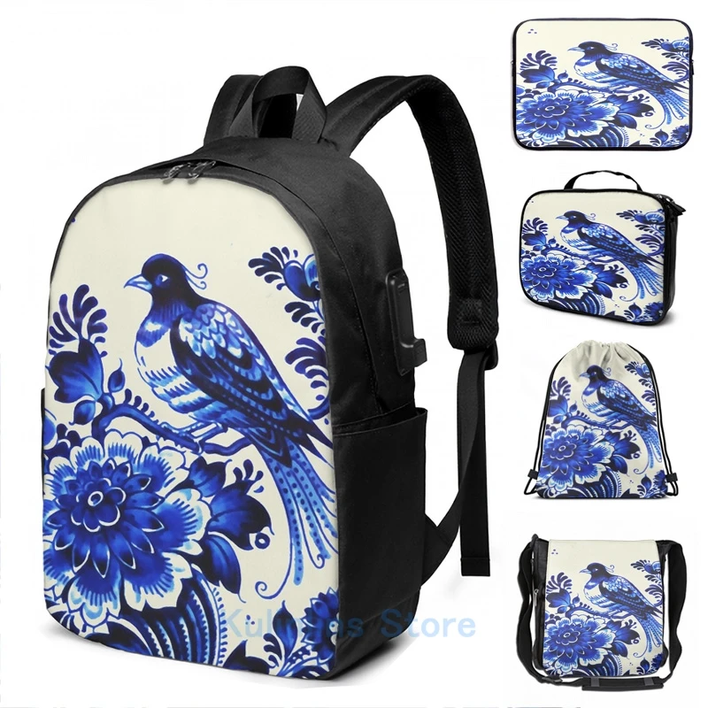 Фарфоровый Восточный рюкзак Delft с забавным графическим принтом и USB зарядкой