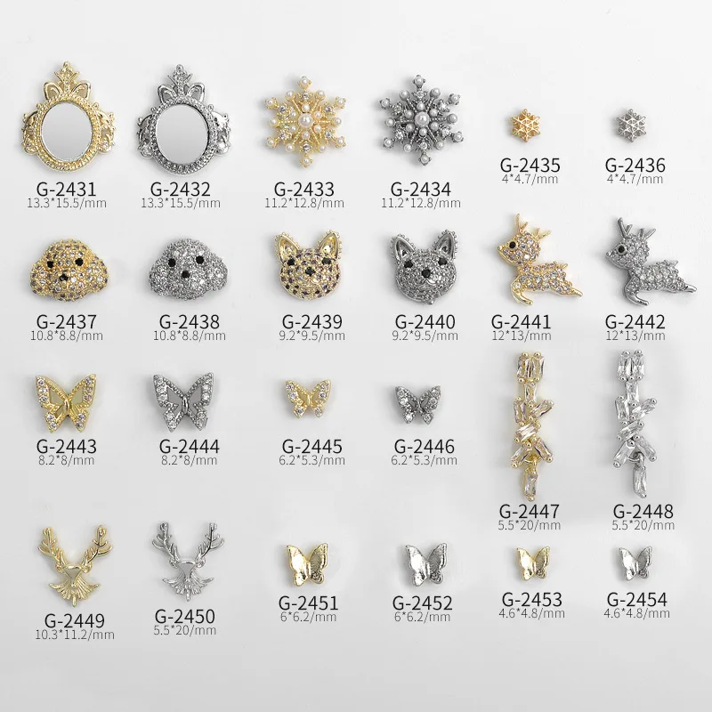 

LZ New Nail Art Accessories Hollow Butterfly Mini Butterfly Fawn Head Big Snowflake Magic Mirror Jewelry Real Gold G-2431