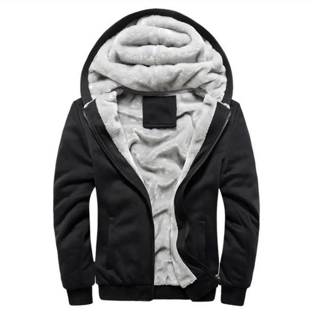 

Chic Autumn/Winter Coat Men Jacket Warm Solid Color Hooded Long Sleeve Pocket Zip Up Coat for Male Outwear