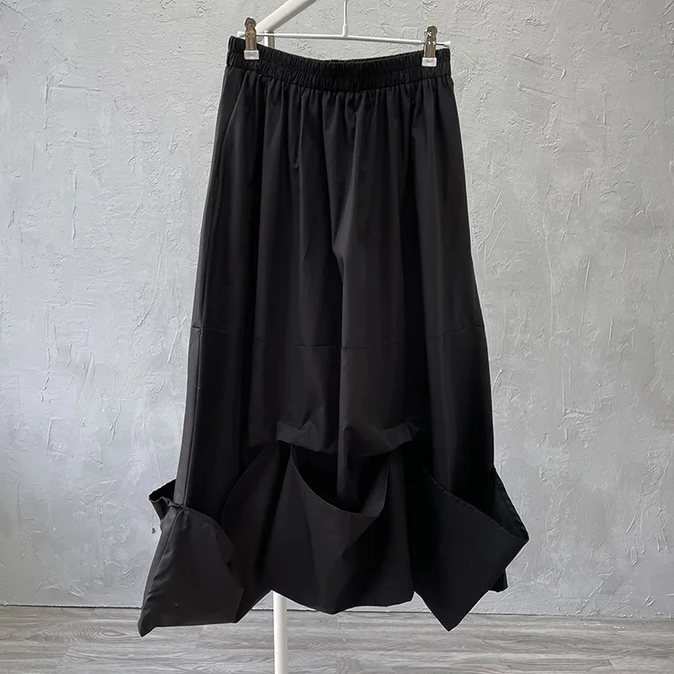 

[DEAT] New Solid Black Three Dimensional High Waist Cutting Ankle Length Irregular Skirt For Women 2021 Spring And Summer GX1079