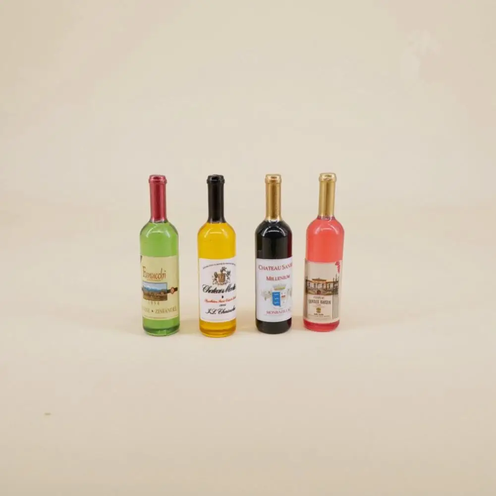 

4Pcs/set 1/12 Dollhouse Miniature Accessories Mini Wine Bottle Simulation Drinks Model Toys for Doll House Decoration Toys