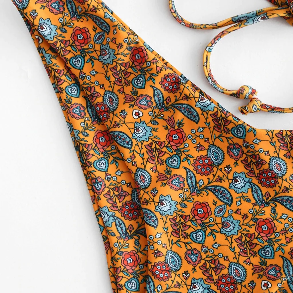 Женский купальник с цветочным принтом Kancoold бикини оборками и высоким вырезом