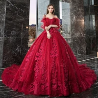 gourgeous dark red court train tulle lace wedding dresses layers tulle with lace applique bridal gowns 2020 new arrival