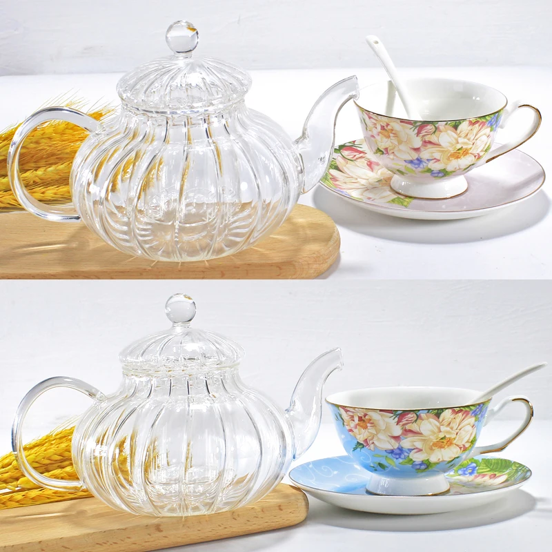 Набор из 3 предметов стеклянный кофейник с тыквой и чашки латте блюдца фарфоровый