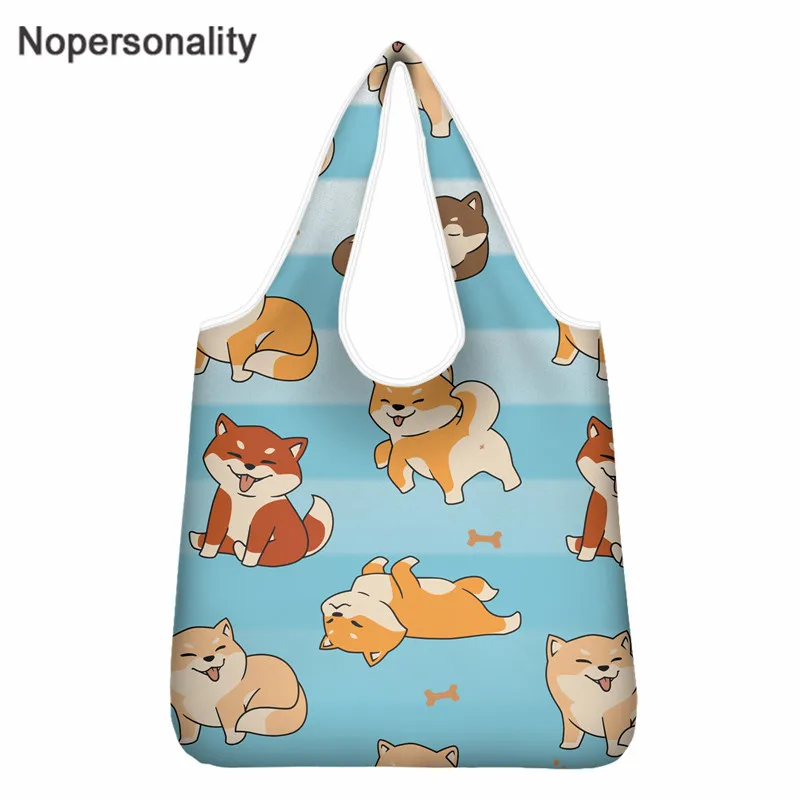 

Nopersonality Shiba Inu Dog Print Foldable Recycle Shopping Bag Women Shoulder Grocery Bags Eco Reusable Fruit Storage Tote Bags