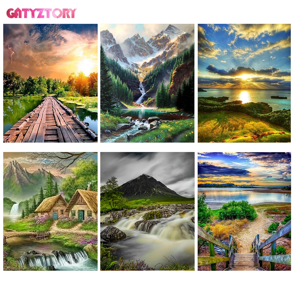 

GATYZTORY Painting By Numbers For Beginners Mountain And Water Landscape Oil Paints Diy Framed Home Wall Decor Artcraft Picture