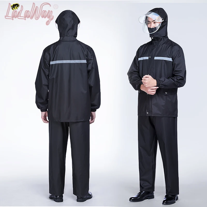 Electric Motorcycle/Motorcycle Raincoat，Men's Sets 2Pcs Men Windproof Reflective Hooded Raincoat Pants Outdoor Cycling Rain enlarge