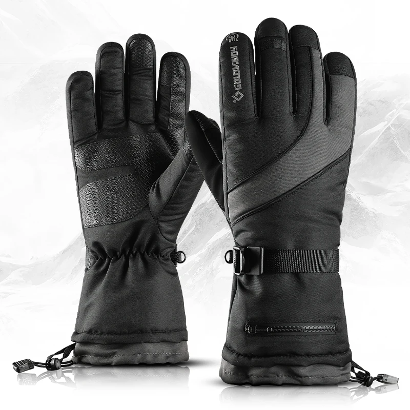 Professional Thick Ski Gloves Mens Touch Screen Waterproof Windproof Gloves Women Fashion Outdoor Sports Riding Zipper Gloves