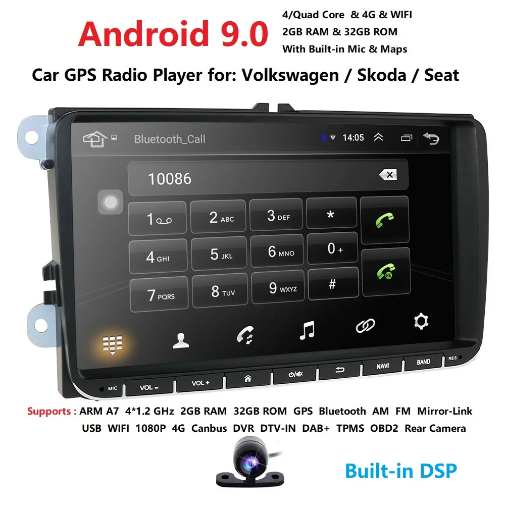2G ram Android9.0 Автомобильный мультимедийный плеер gps для V W/Golf/Tiguan/Skoda/Fabia/Rapid/Seat/Leon/Skoda RDS стальное колесо управления камерой