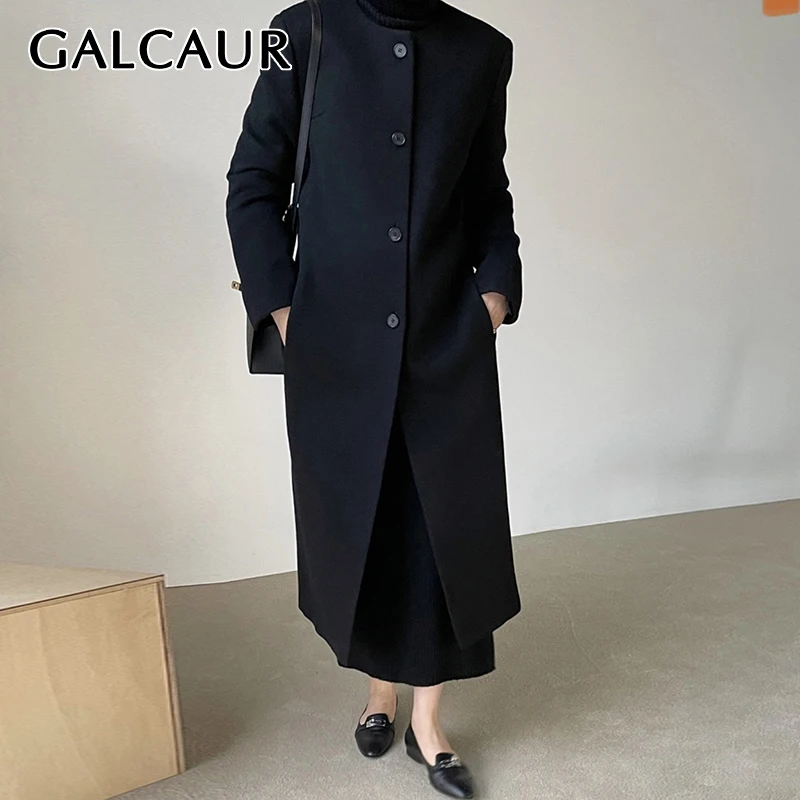 

Женское однобортное пальто с круглым вырезом, длинным рукавом