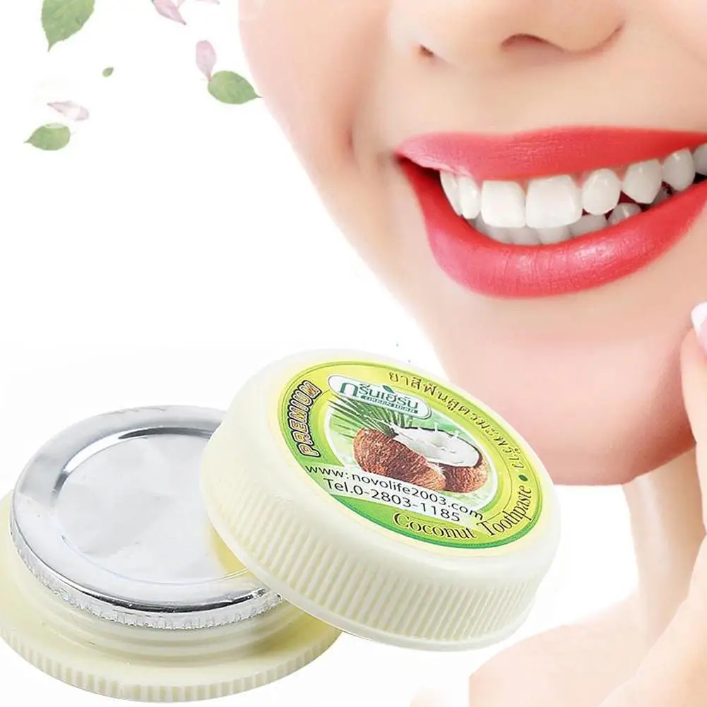 

Тайский зубной порошок 10 г, зубная паста с зеленой травой и кокосовым вкусом для отбеливания, отбеливания, удаления пятен клетки, дыма и чая