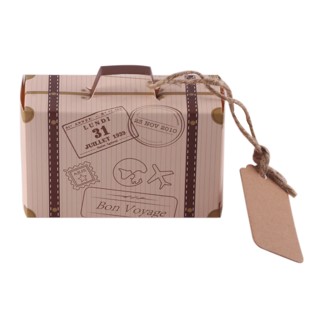 Hot 10pcs Mini Suitcase Favor Box Party Candy Vintage Kraft Paper with Tags and rope for Wedding/Travel Themed Part | Дом и сад