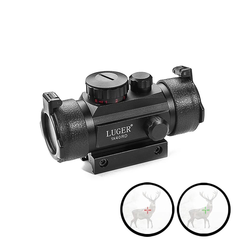 Flip up Caps-2 LUGER 1x40 красный зеленый точечный прицел 11 мм и 20 мм рельсовая охотничья оптика голографический красный точечный прицел тактический прицел для пистолета - Цвет: Flip up Caps-2
