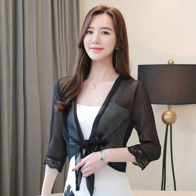 Цвет черный синий розовый белый Кружевное болеро для женщин открытой передней