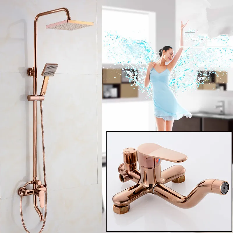 

Набор для душа с дождевой насадкой, смеситель для ванны и душа с латунным краном для ванны и душа цвета розового золота