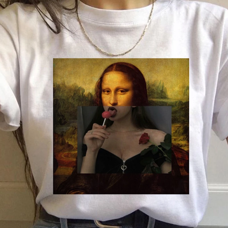 Mona Lisa футболка Женская Harajuku 90s прикольная Винтажная Футболка Ullzang Graphic корейский