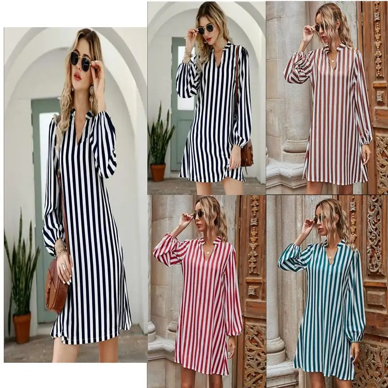 

2021 Spring Loose Casual Striped Dress Female