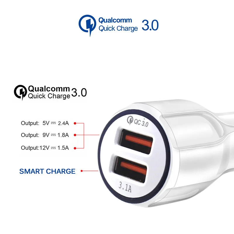 Hotest Car Charger Dual Port QC3.0 Fast Charge 39W USB 6A For Mobile Tablets Dropshipping | Мобильные телефоны и