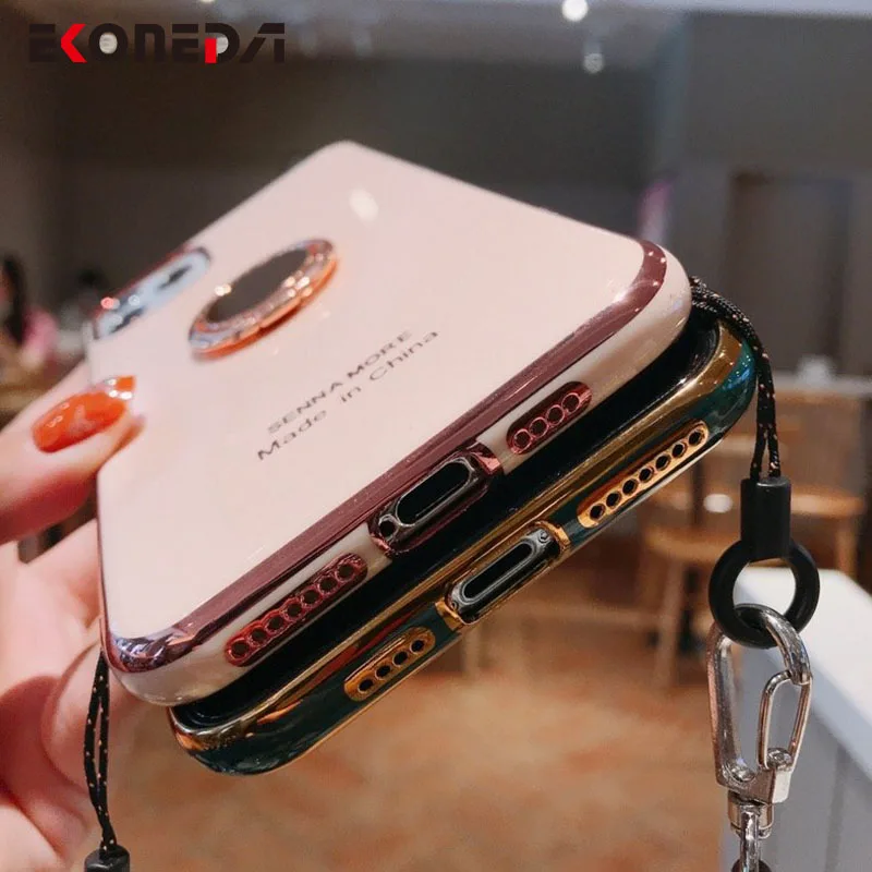 

EKONEDA Finger Ring Stand Case For iPhone 11 12 Pro XS Max XR X 6S 7 8 Plus Case Luxury Plated Car Phone Holder Soft Back Cover
