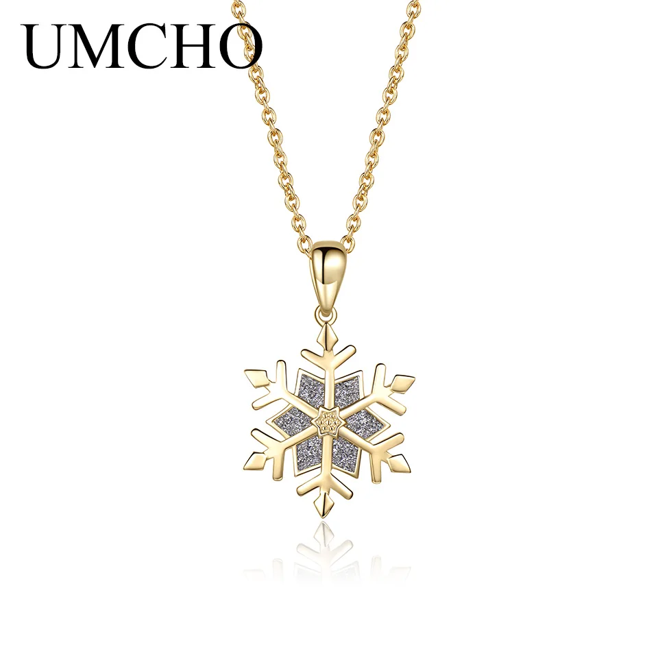 Золотой UMCHO желтое 925 пробы Серебряное ожерелье Подвески со снежинками и ожерелье для женщин Рождественский подарок хорошее ювелирное изделие Wth Chain - Цвет камня: Золотой
