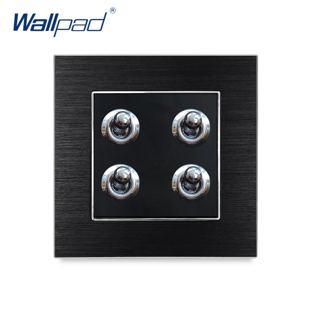 4 Gang Toggle Button On/OFF Switch Wallpad EU UK Satin Metal Panel Electrical Light Wall | Обустройство дома