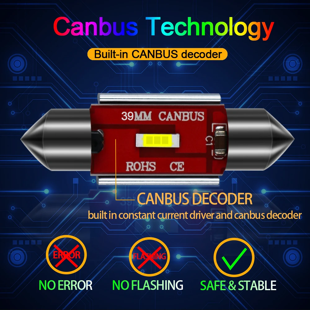 10 шт. гирлянда C5W 31/36/39/41 мм CSP-3570 чип светодиодный лампочки Canbus Error Free авто Интерьер светлый Купол Чтение номерного знака 12V