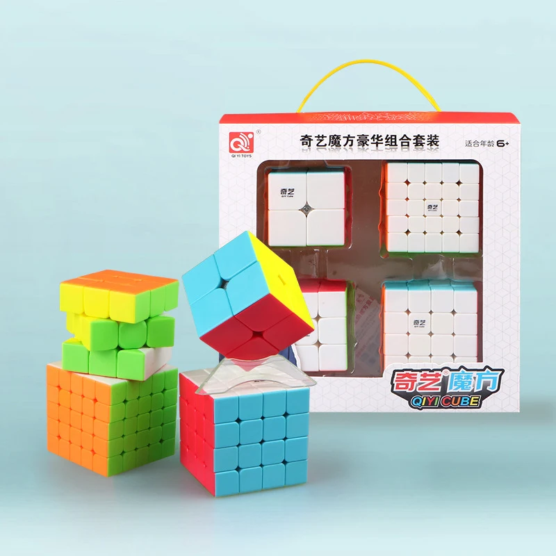 Qiyi набор магических кубиков 2x2 3x3 4x4 5x5 набор магических кубиков для соревнований 4 шт. Набор кубиков для срезания классных скоростей Пазлы игрушки для детей - Цвет: Зеленый