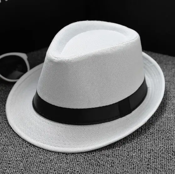 Белый Унисекс соломенная Fedora Солнцезащитная Панама Trilby Crushable для мужчин и женщин складная дорожная с черным поясом Горячая Распродажа кепки Прямая поставка - Цвет: Белый