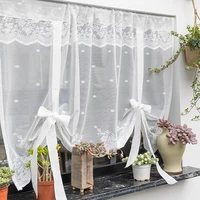 white lace roman curtains for living room bedroom princess tie up tulle short sheer curtains window valance for kitchen bathroom