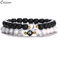 new natural stone white black yin yang beaded bracelets for men women 26 letters alphabet charm bangle jewelry best friend gift