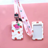 women credit card cover case avocado strawberry lanyard fruit pattern badge id card holder protaction card cell phone neck strap