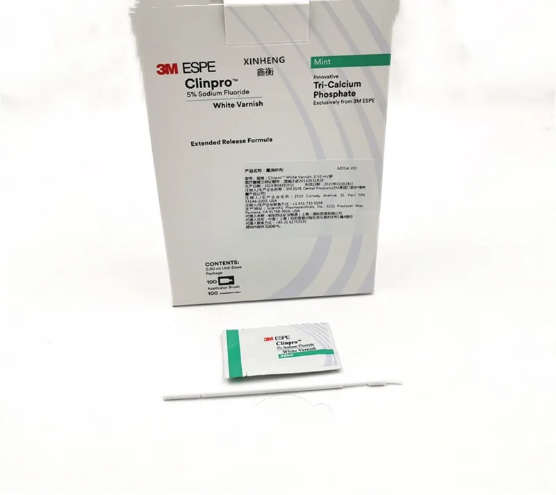

Mint Flavor Dental Clinpro 5% Sodium Fluoride White Narnish With White Brushes 0.5ML/Pack
