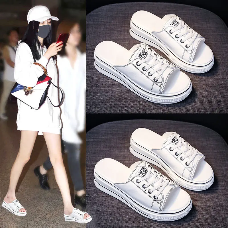 

Women Slippers Outside Wearing,2021 Summer Wedges Heels,Platform Sandals Slides,Open toe,BLACK,WHITE,Korea Style,Dropshipping