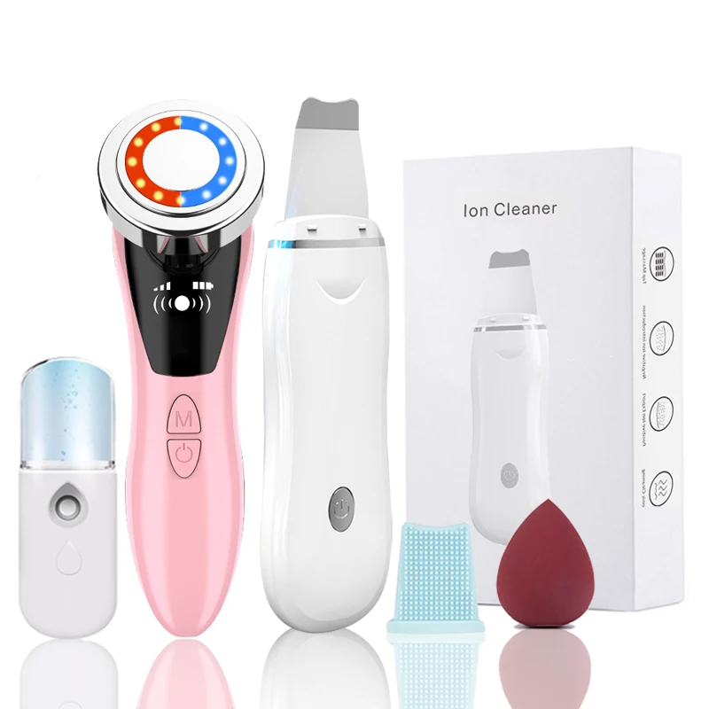 

2+3 Kit Ultrasonic Skin Scrubber Pore Cleaner Facial Ion Deep Face Cleaning Sonic Peeling Tools EMS Facial Radio Mesotherapy