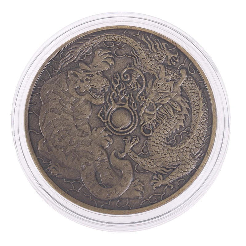 

1Pcs Dragon Tiger Bronze Coin Bronze Plated 40mm Collectible Coins