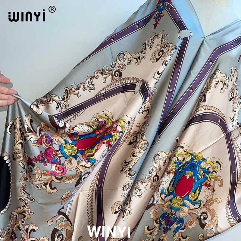 2021 turkey Bohemian Robe Geometric Print sunmer Color Batwing V- Back Sleeve Floor Length Elegant Dress Women 2021 New Spring