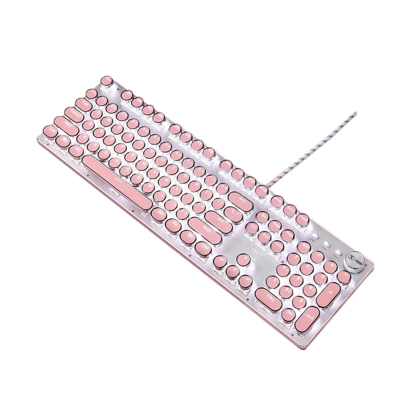 

Gaming Keyboard,Retro Punk Typewriter-Style,USB Wired for PC Laptop Desktop Computer for Game and Office (Round Keycaps)