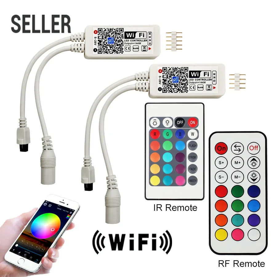 

Wifi RGB / RGBW LED Controller Mini DC12V With RF 21Key / IR 24Key Remote Control with Battery For RGB / RGBW LED Strip Lights