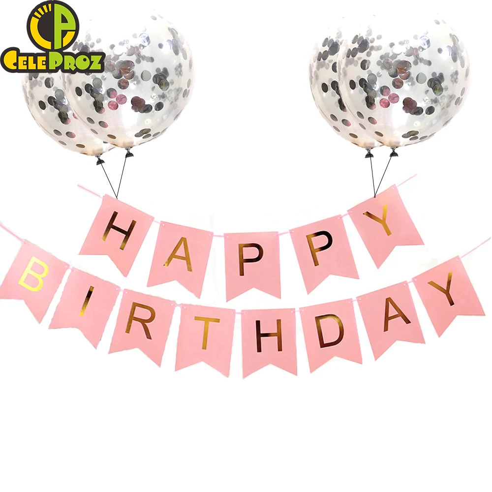 1 Набор С Днем Рождения бумажный флаг баннер розовый Золотой Серебряный конфетти