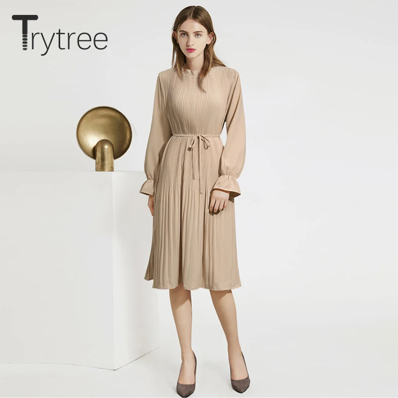 Trytree 2020 весеннее женское платье повседневное плиссированное с расклешенными
